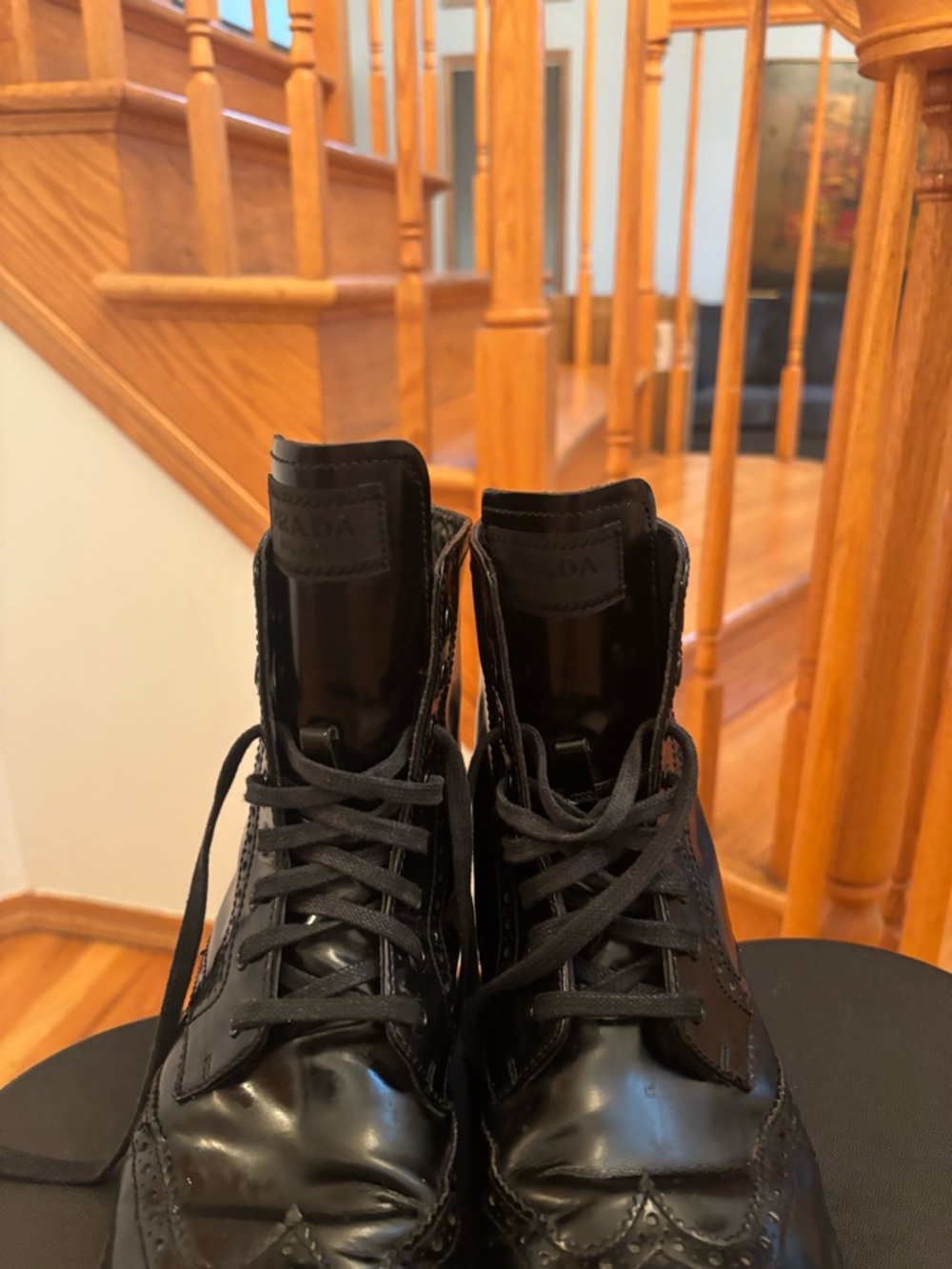 Prada Black Patent Leather Chukka Wingtip Boots - Picture 8 of 8